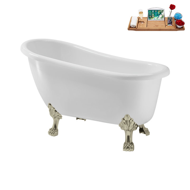 53.1'' x 25.6'' Freestanding Soaking Acrylic Bathtub, Brushed Nickel, Matte Pink