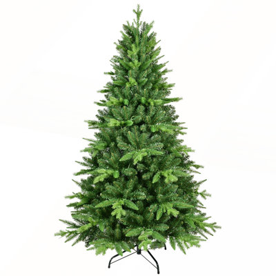 7ft Pre-Lit Christmas Tree with 450 Warm White LED Lights, 1692 Tips, Realistic PE+PVC Hinged Design, and Metal Stand for Easy Holiday Setup