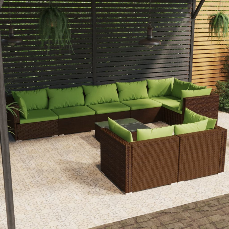 Ensemble de conversation modulaire 9 pièces, 5x coin + 3x milieu + table, Brun et rouge cannelle