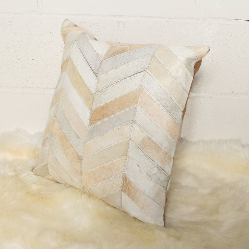 Torino Luxe Chevron Hand-Stitched Cowhide Throw Pillows, Set of 2, Natural 18"x18"