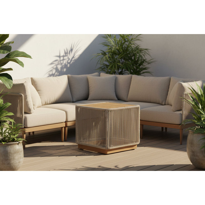 Alpine Teak Collection Rope Design End Table - Beige, Beige