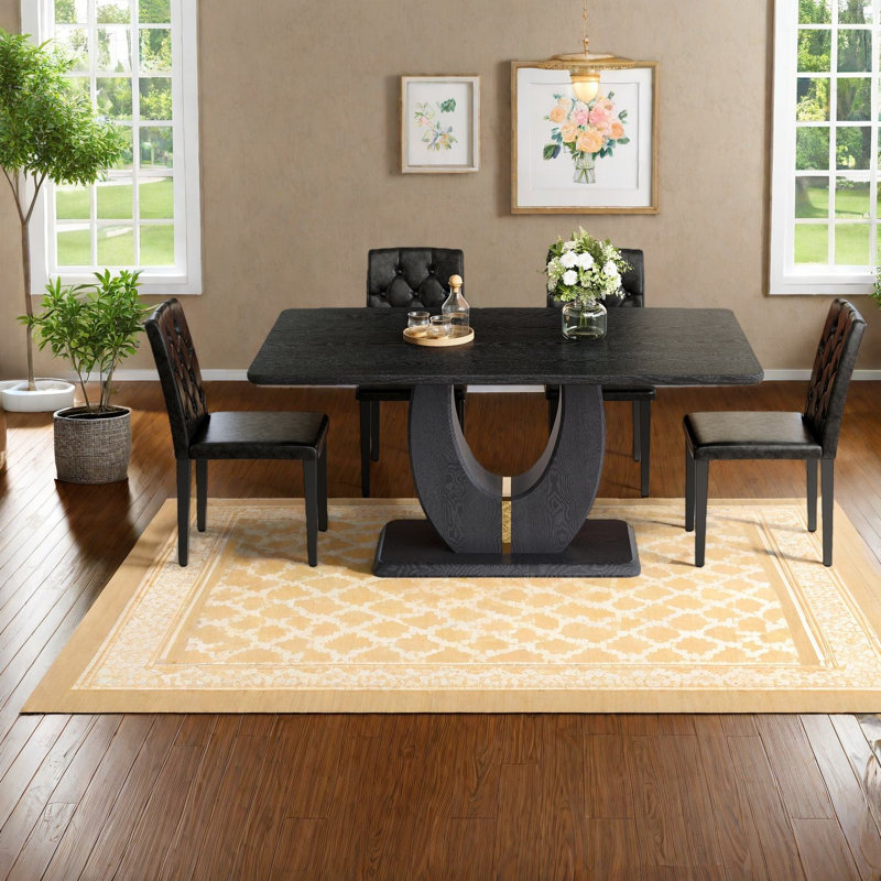 Ensemble de table à manger moderne noir avec chaises, panneau de fibres à densité moyenne et cuir synthétique pour la maison