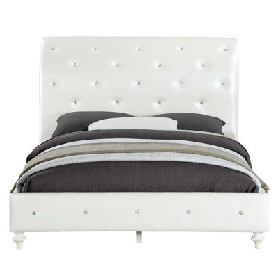 Dorothy Full Bed, Pearl White Faux Leather & Ivory Finish