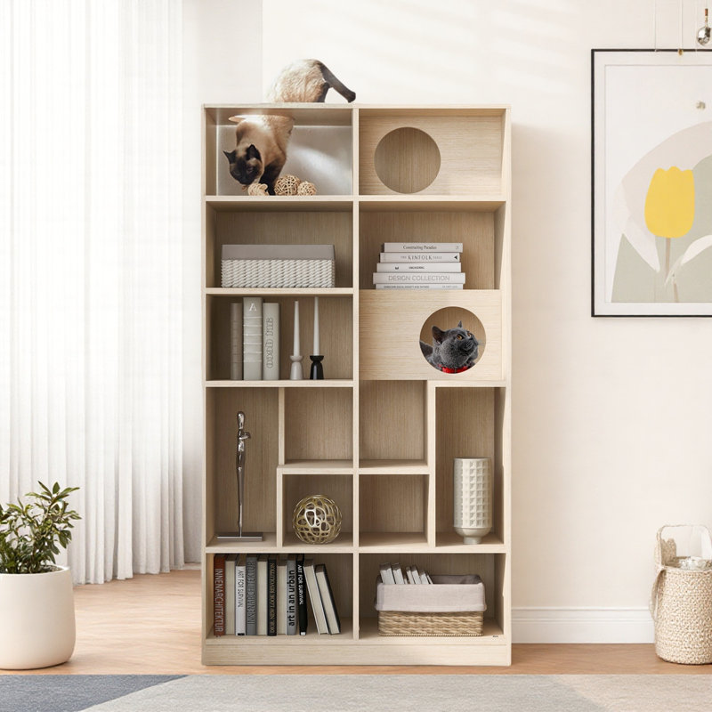 Modern Cat Bookcase Cat Tree Shelves With Storage Shelves And Cat Holes