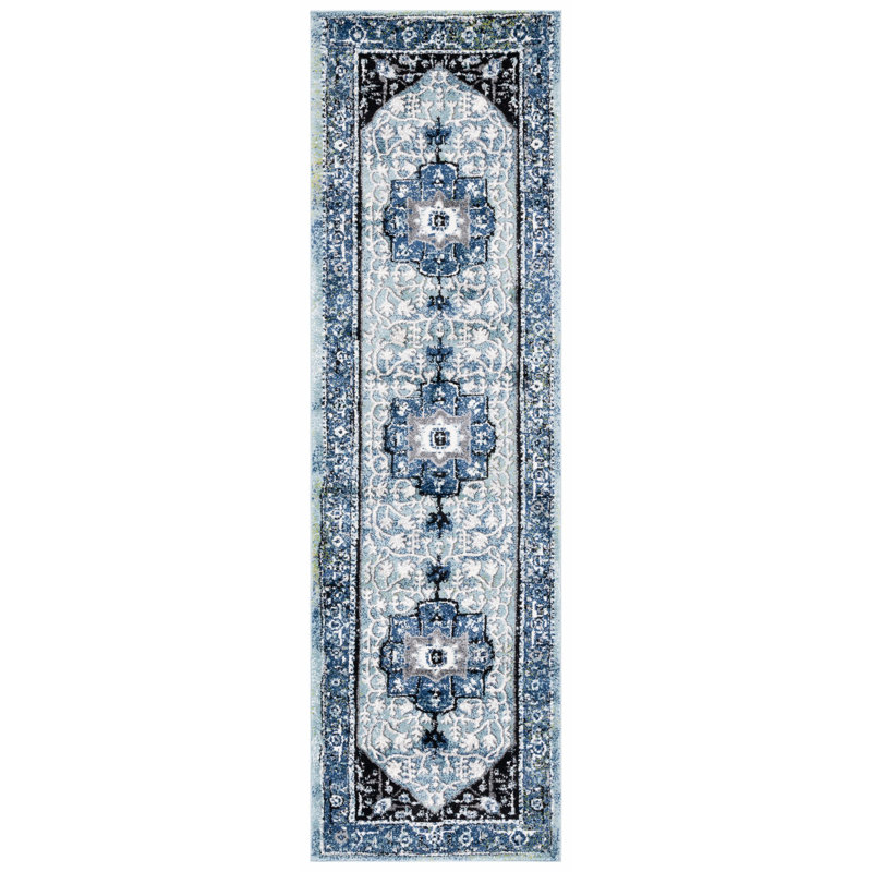 Evanoff Oriental Blue/Light Green Area Rug, Runner 2'3" x 8'