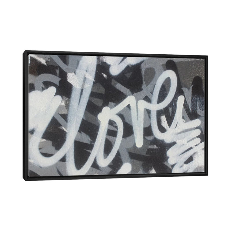 « black & white love », impression sur toile, H 18 po x l 26 po x P 1,5 po, Toile avec cadre noir, Pas de tapis