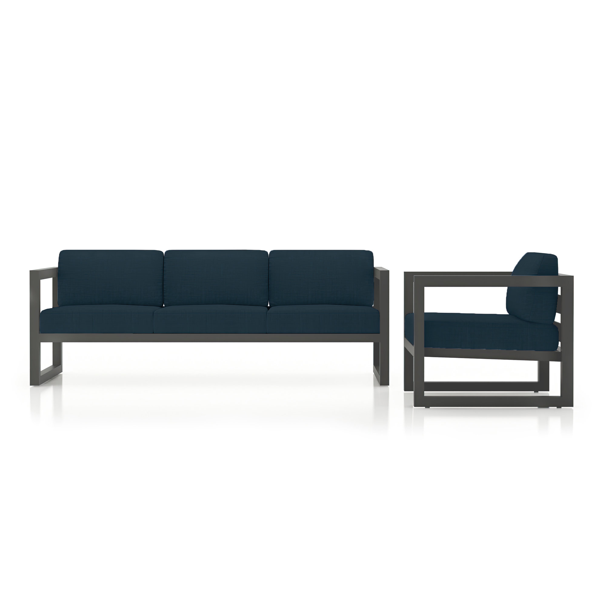 Smith Patio Sofa and Lounge Chair with Sunbrella® Cushions, Spectrum Indigo, Slate