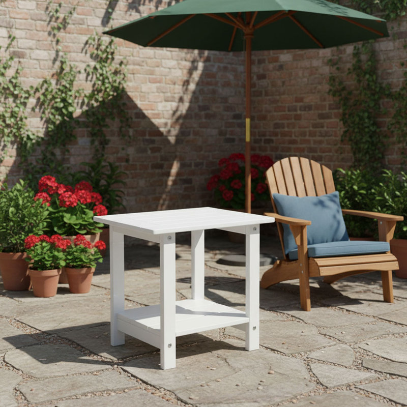 Table de bout rectangulaire double Adirondack résistante aux intempéries pour le jardin, le porche et le balcon, Blanc