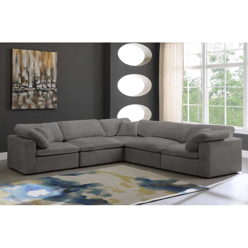 Canapé modulaire en velours réversible Cozy, Velours gris
