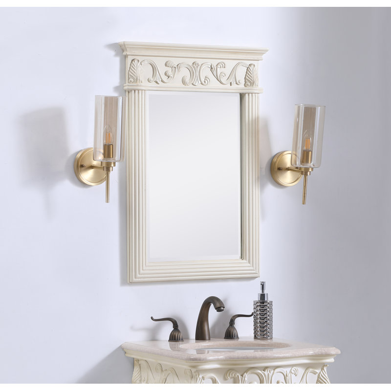 Aurillac Traditional Beveled Bathroom/Vanity Mirror, 36" H x 25" W, Antique White