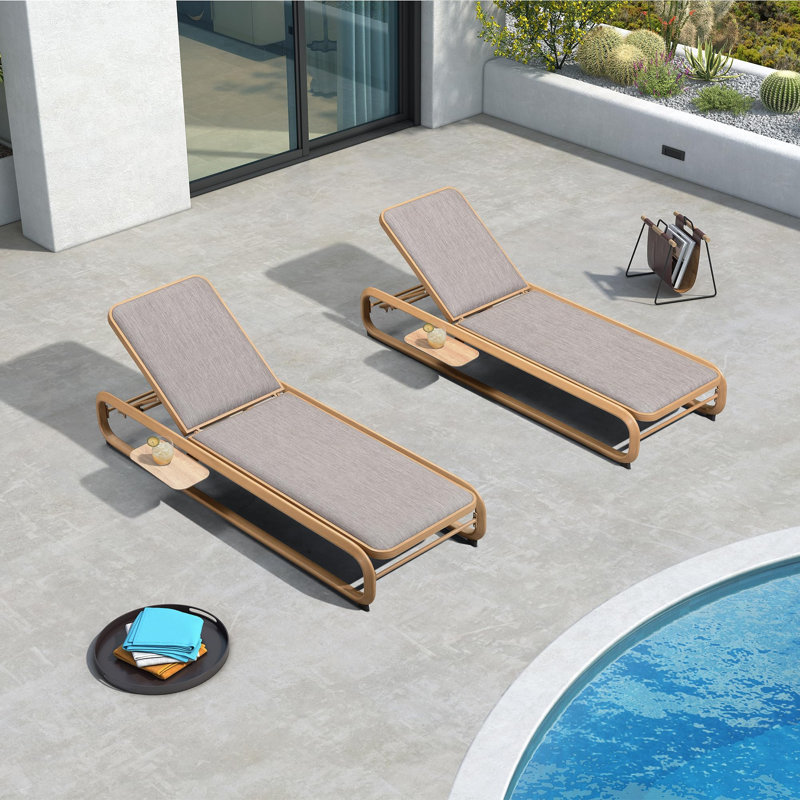 Fauteuil inclinable d'extérieur pour terrasse au bord de la piscine avec dossier coulissant avec coussin réglable Latitude Run® 2 pièces