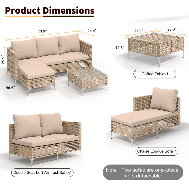 3 Piece Patio Furniture Set (yellow/beige) Manual Rattan For Outdoor, Lawn, Backyard