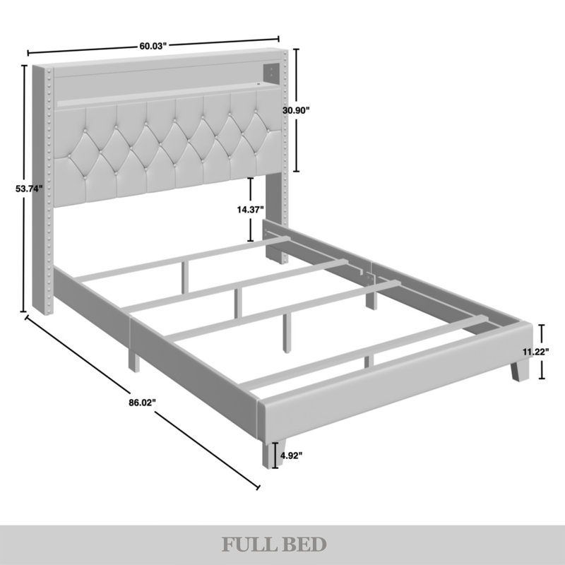 Fording Upholstered Bookcase Storage Bed, Full, Light Gray
