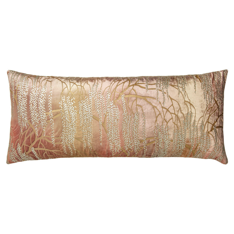 Willow Metallic Mini Rectangular Velvet Pillow Cover & Insert, Sunstone, Rectangle 16"H x 36"W