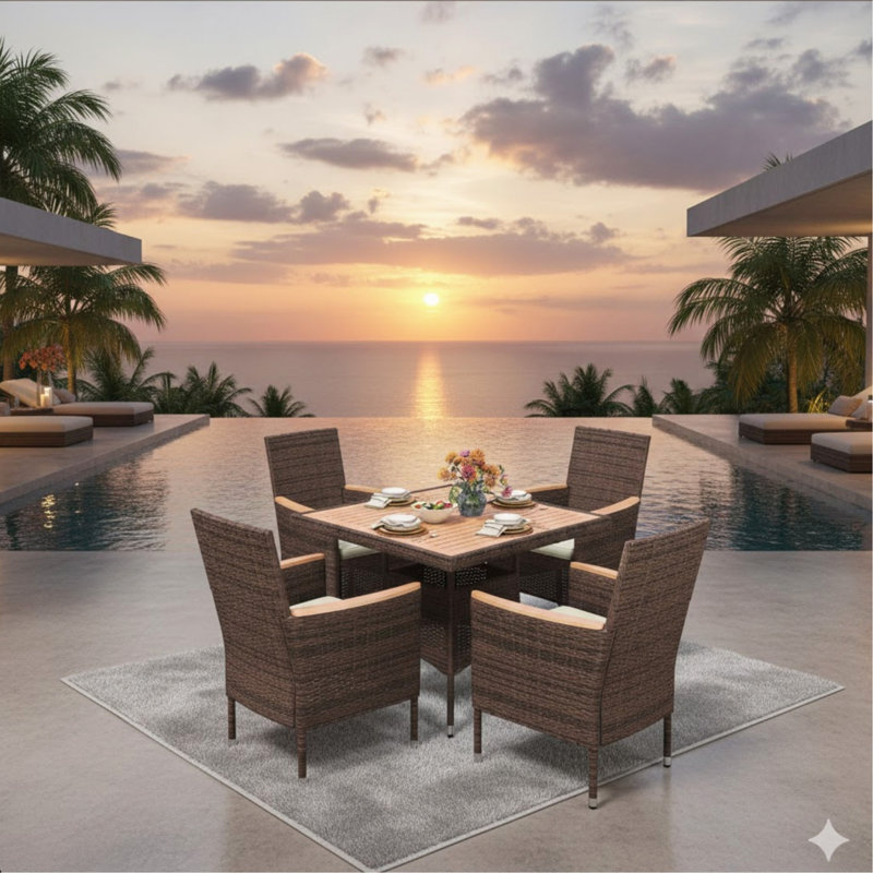 Chaise de patio 4 pièces en rotin brun toutes saisons