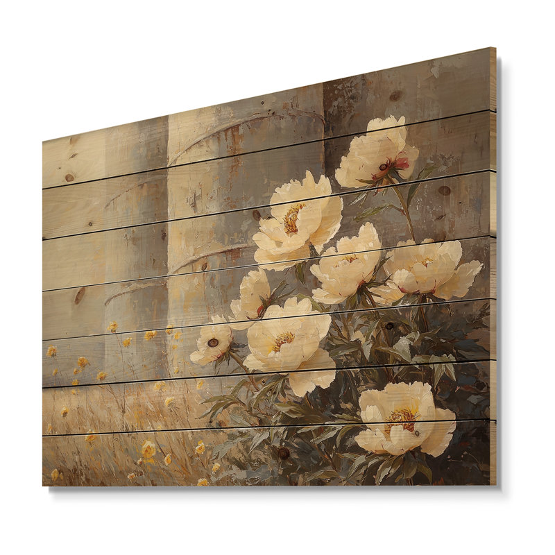 Fermes de pivoines de la ferme - Silo III - reproduction de bois de pivoines - sur bois de pin naturel