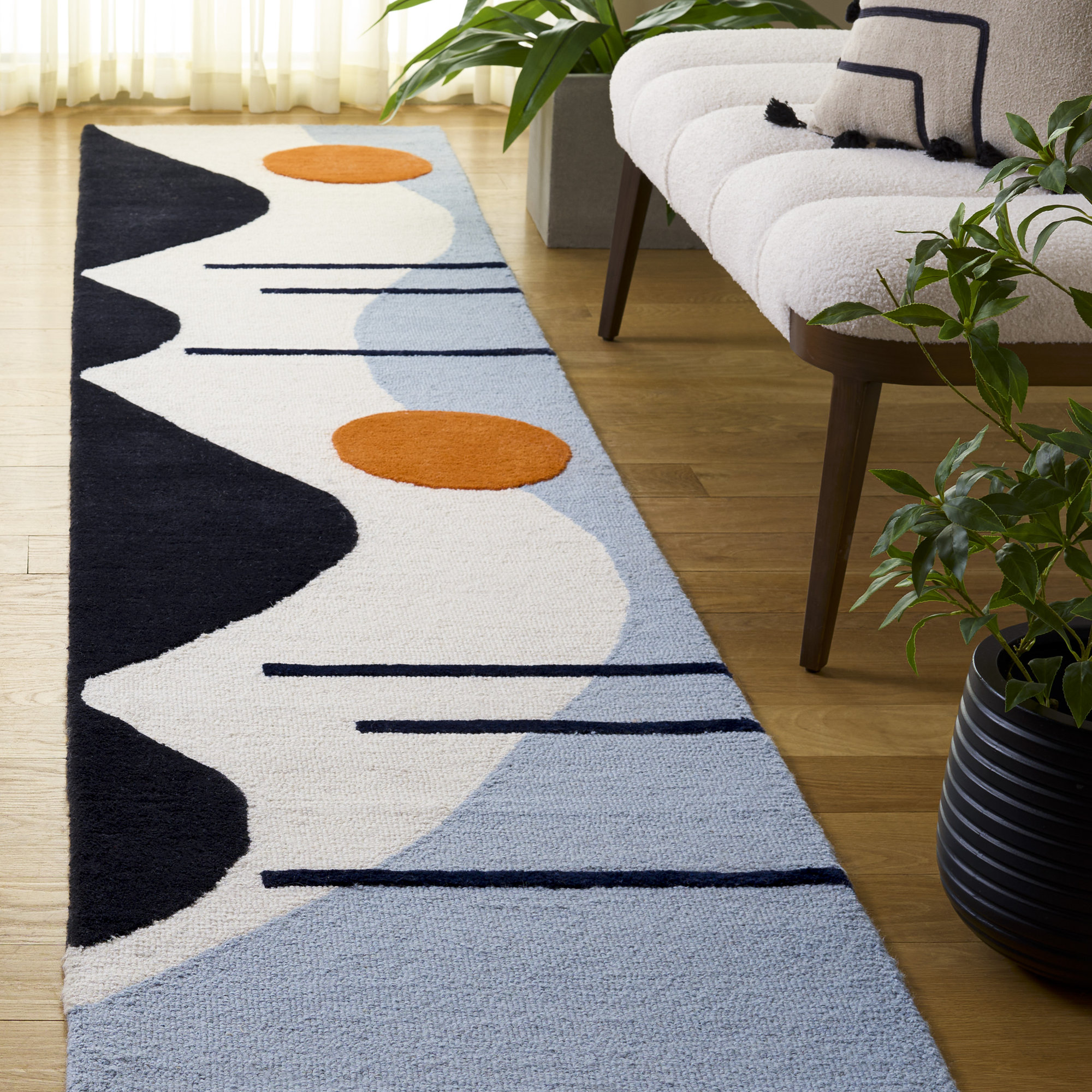 Felipe Wool Ivory / Blue Rug, Runner 2'3" x 12'
