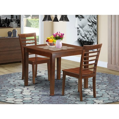 Ensemble de table de salle à manger 3 pièces moderne comprenant une table carrée en bois et 2 chaises de salle à manger, acajou