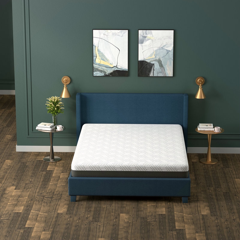 8 Inch Firm Mattress With Cooling Cover, Dark Bule, Queen