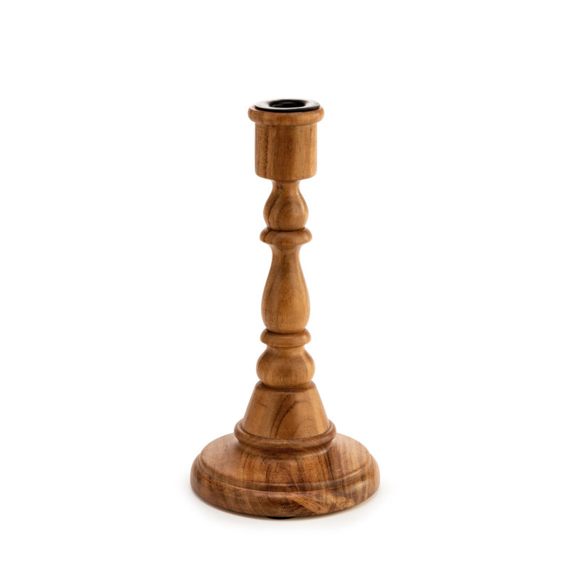 3.396'' H Wood Tabletop Candlestick