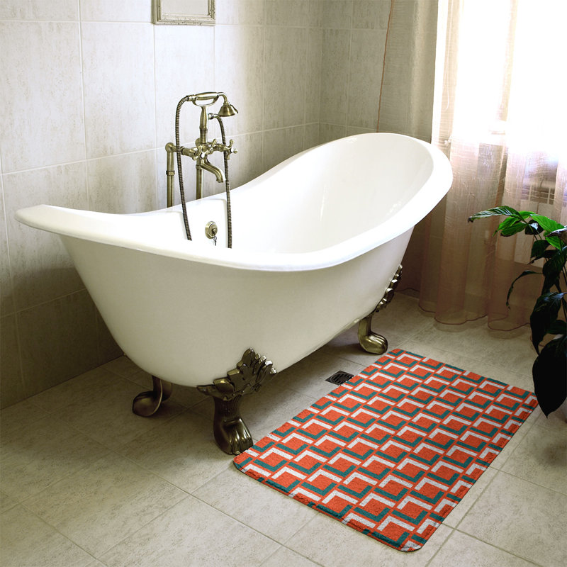 Tapis pour salle de bain Baltimore, l 17 po x L 24 po, Orange / blanc / turquoise
