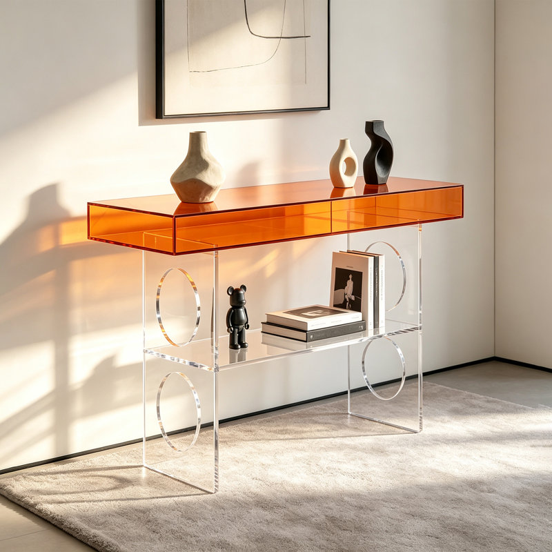 Console moderne avec tablette en acrylique transparent, H 27,56 po x l 47,24 po x P 13,78 po