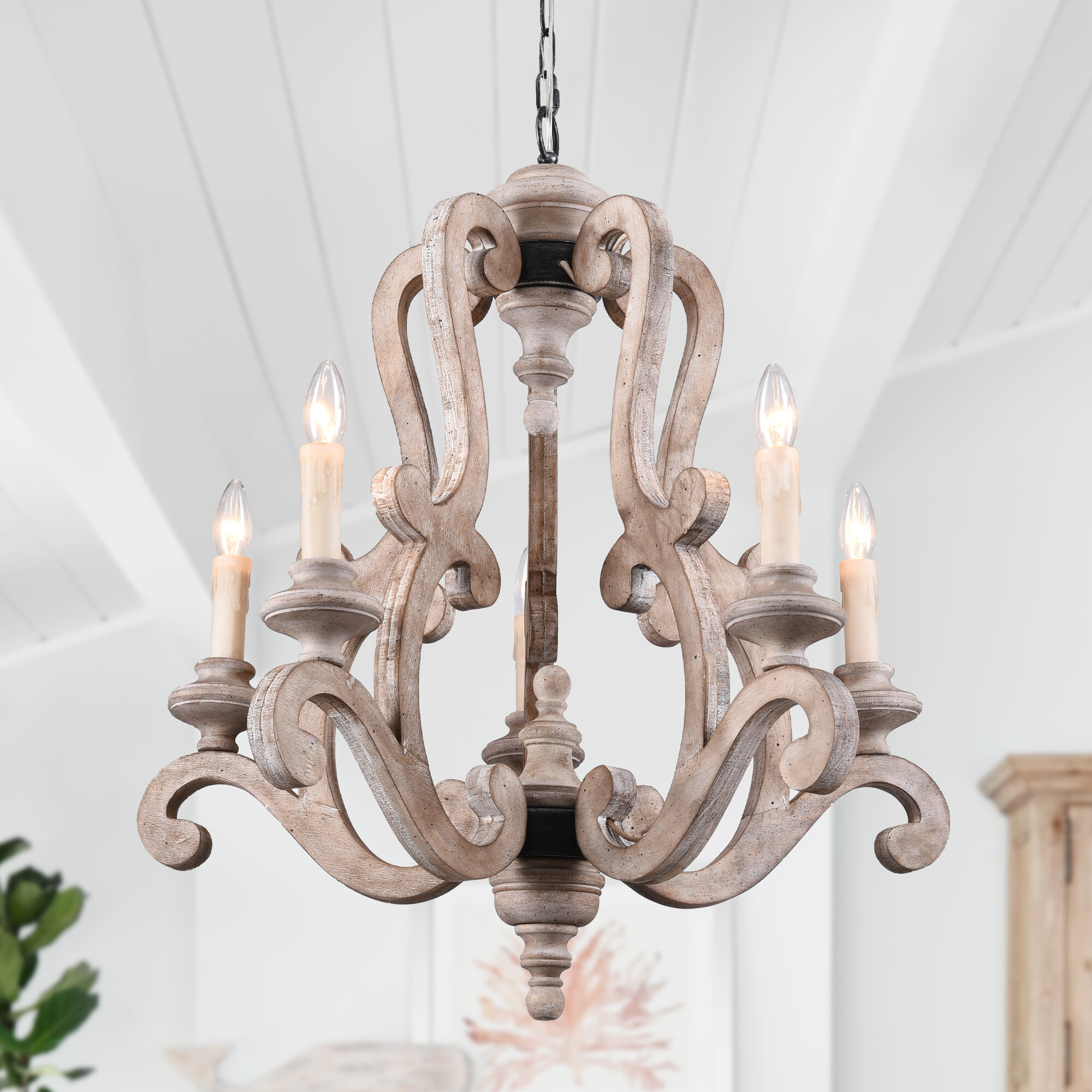 Ophelia & Co. Huitt 5 - Light Wood Dimmable Empire Chandelier & Reviews