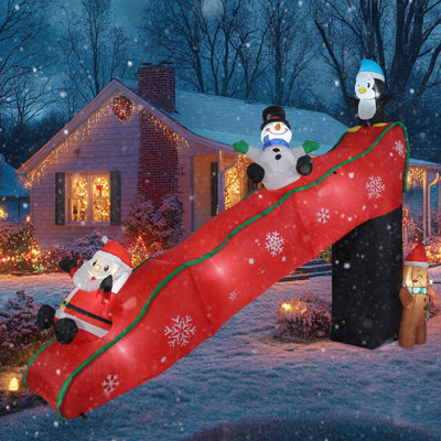 Décoration de glissade gonflable de Noël de 9 pi avec père Noël, bonhomme de neige, pingouin et bonhomme en pain d'épice - DEL allumée, décoration extérieure pour l'ambiance des fêtes, décoration de Noël