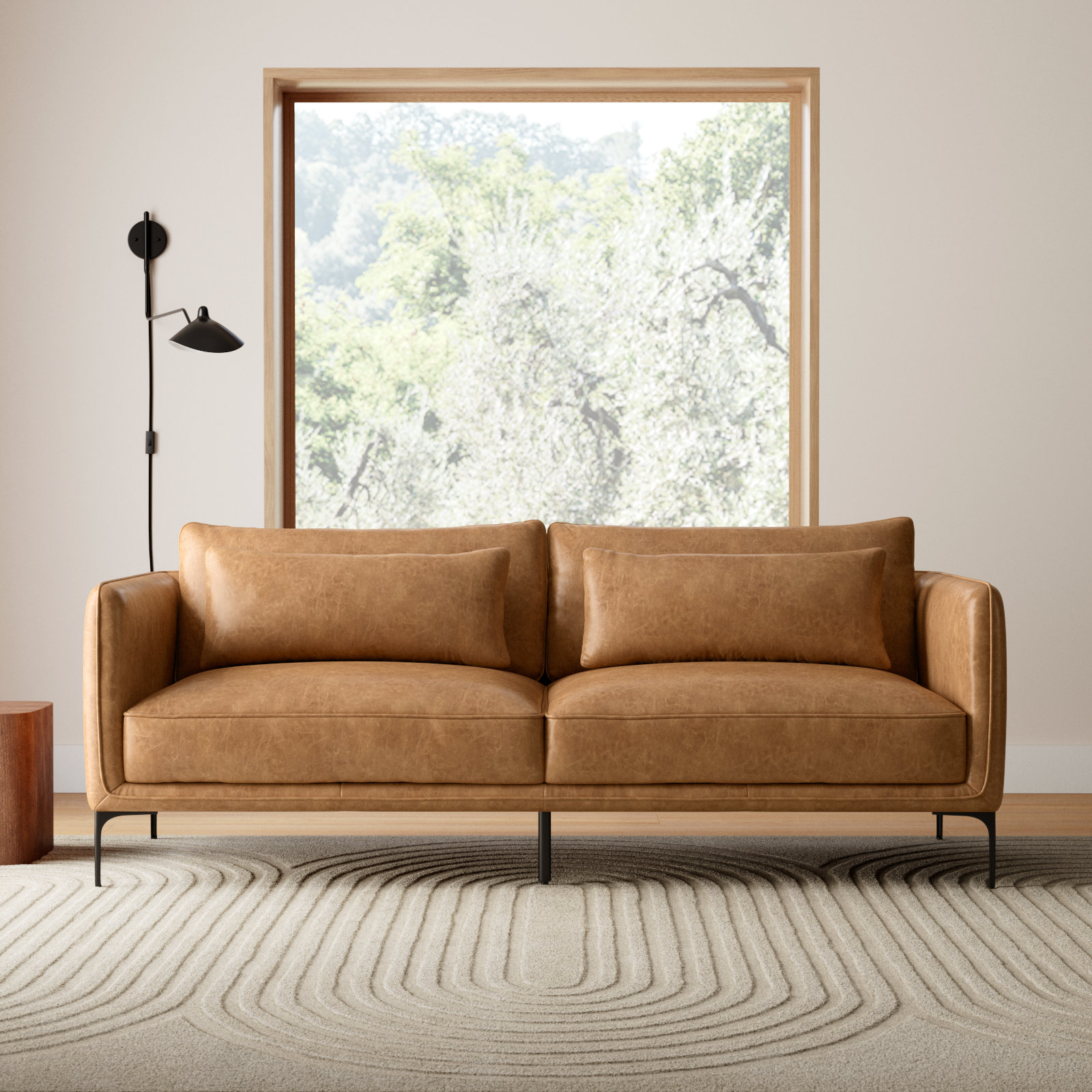 Rae Genuine Leather Upholstered Sofa, Marseille Brown Genuine Leather