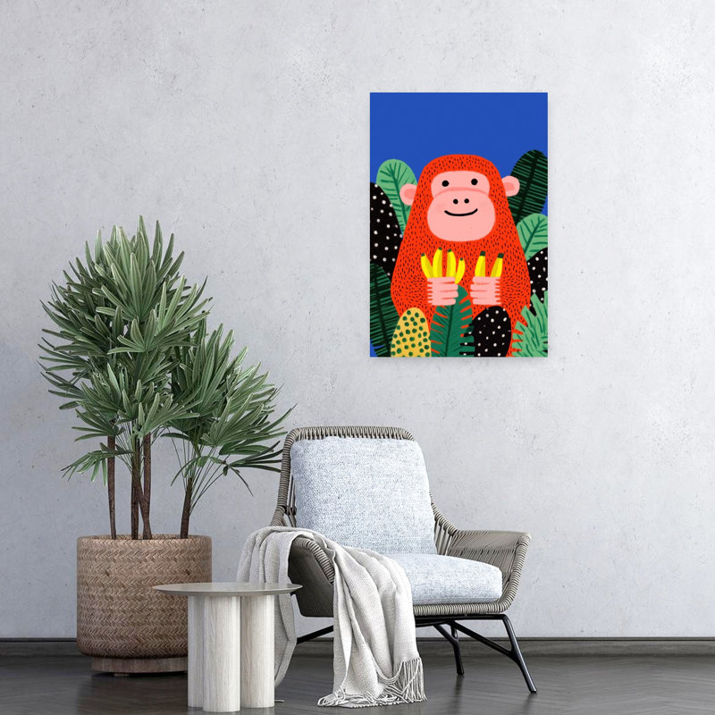 «Banana Buddy», impression abstraite de nature singe, art mural, H 24 po x l 16 po