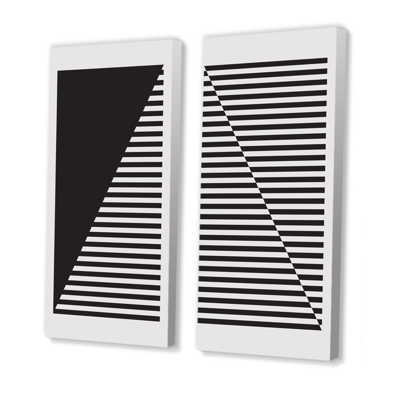 Minimal Late 20S Geometric Primitive Design IX - Ensemble de 2 peintures, Toile tendue, H 20 po x l 24 po x P 1 po