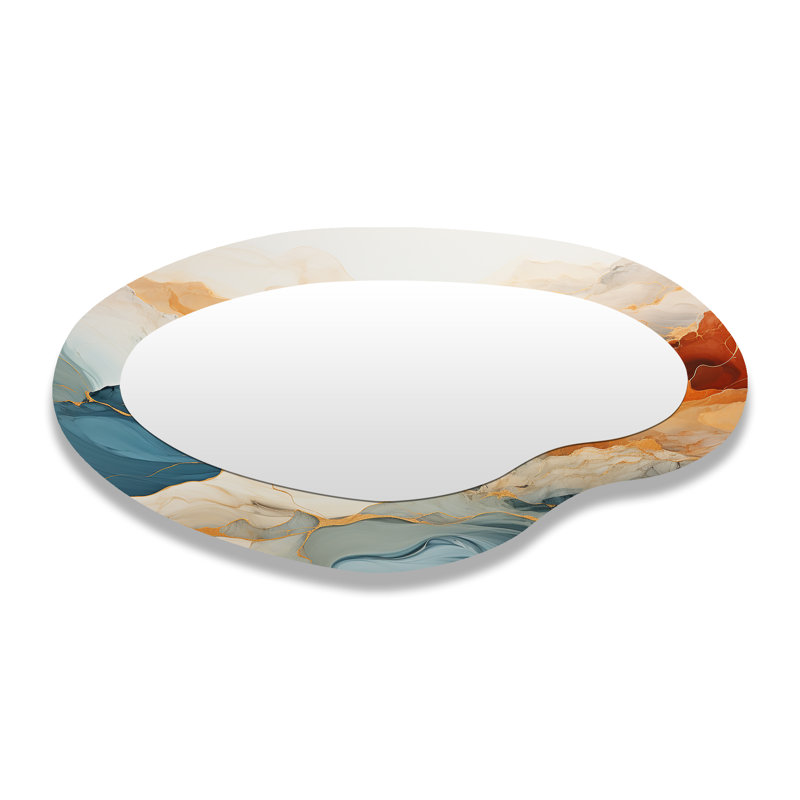Abstrait abstrait orange et bleu rivière - miroir mural décoratif asymétrique moderne en marbre abstrait