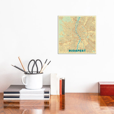 Budapest Retro Urban Blueprint Map by Hubert Roguski - Wrapped Canvas Print