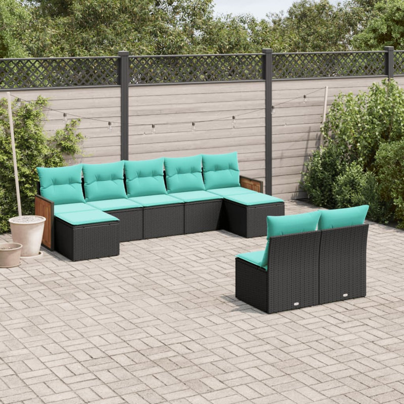  Ensemble de canapé de patio 9 pièces avec coussins en rotin de polyester noir