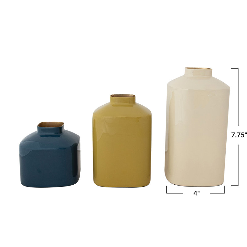 3-Piece Enameled Metal Square Vases