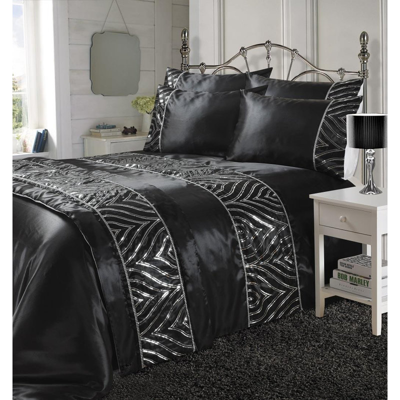 Akenside Polyester No Pattern Duvet Cover Set with Pillowcases Included, Black, UK Kingsize - DE 230 x 220 cm