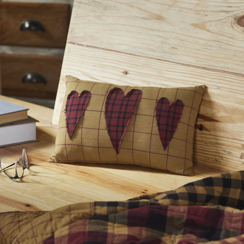 Burgundy Heart Applique Rectangular Cotton Pillow 9.5x14