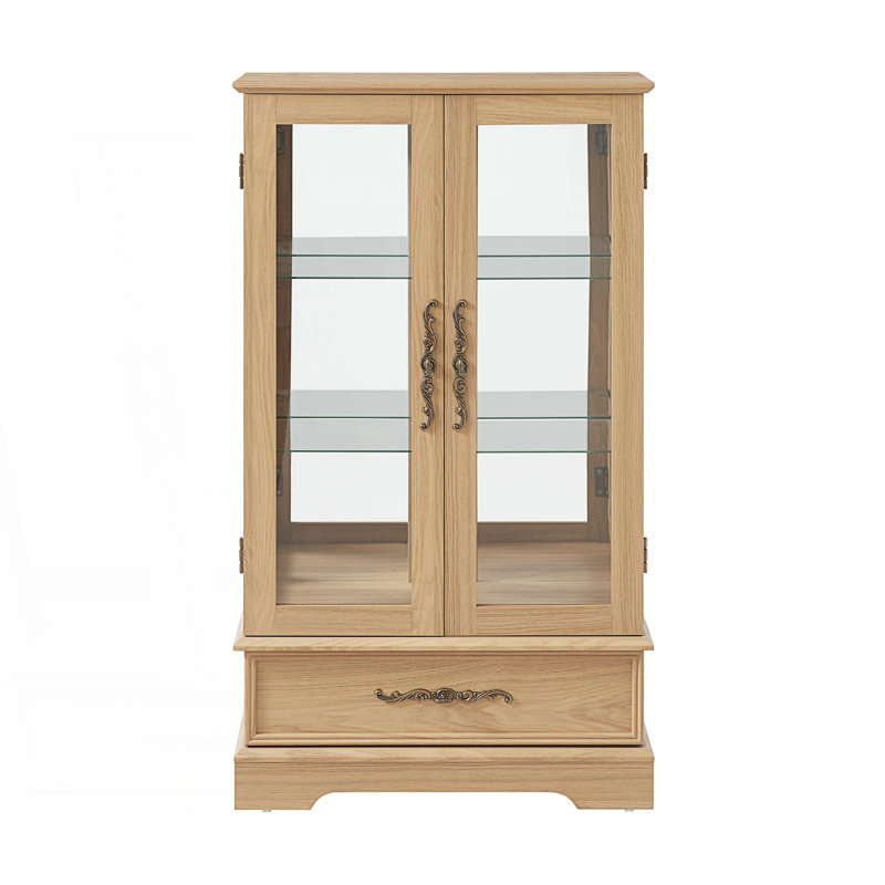 Lighted Glass Curio Display Cabinet With Adjustable Shelves, Living Room Cabinet