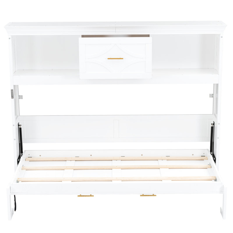 Lit simple en blanc avec remplacement de charge, tiroir et 2 unités de rangement - Représentant en pin de qualité, armoires