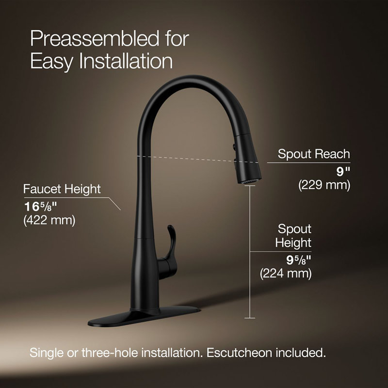 Simplice Pull Down Single Handle Kitchen Faucet, Matte Black