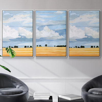 Ensemble de 3 pièces encadrées sur toile Pale Cloudscape II