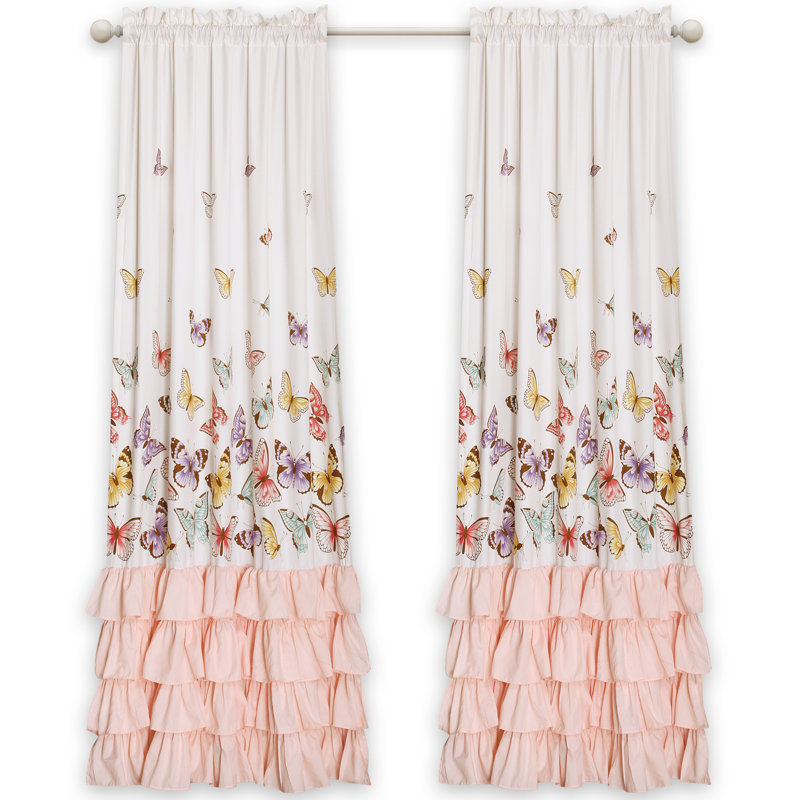 Flutter Butterfly Semi Sheer Curtain Pair, 52"W x 84"L, Lilac