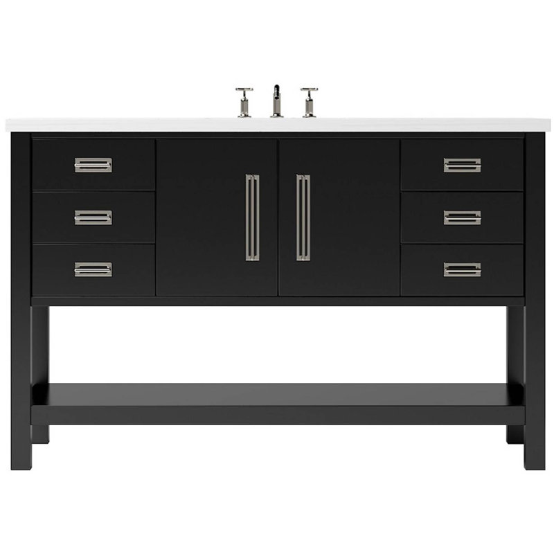 Meuble-lavabo simple très large Kiawah, Noir, Nickel satiné, 48"