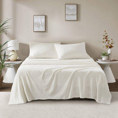 Madison Park Soloft Plush Ivory Micro Plush 4-Piece King Sheet Set