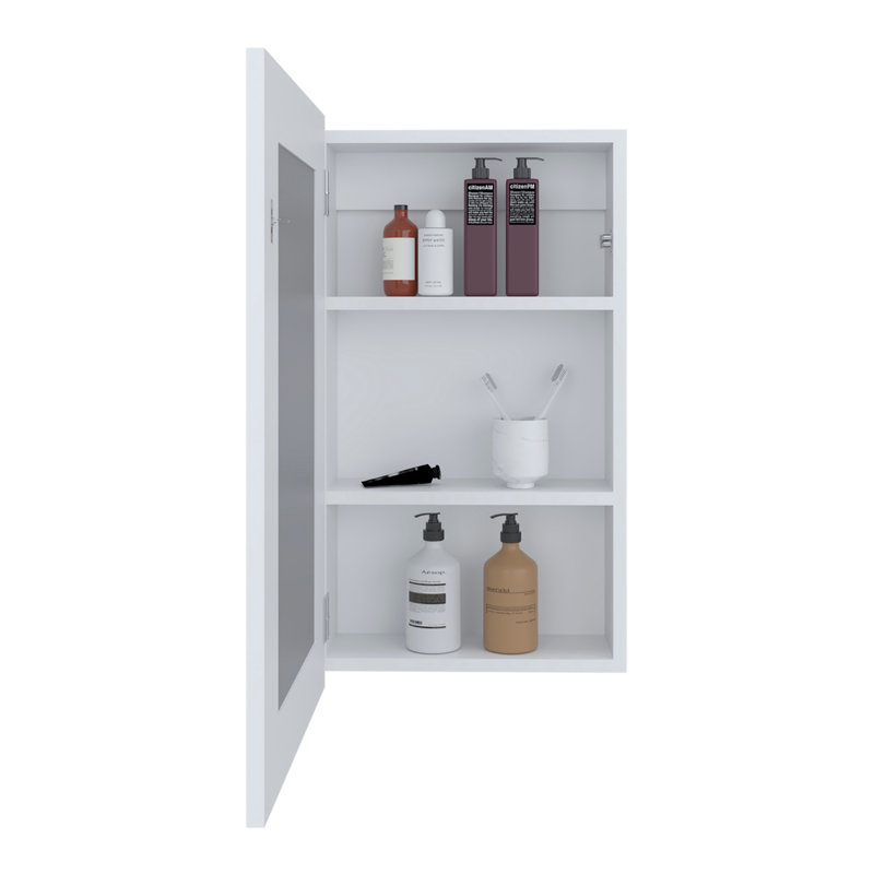Bathroom Mirror Cabinet with Storage Divider, White