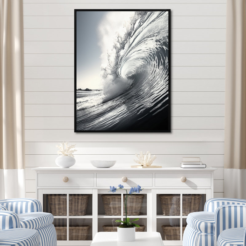 «Kohdyn Black and White Wave Photo II», reproduction sur toile flottante, Cadre flottant noir, H 40 po x l 30 po x P 1,5 po