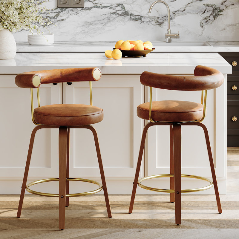 Tabourets de bar pivotants en similicuir (ensemble de 2), Brun