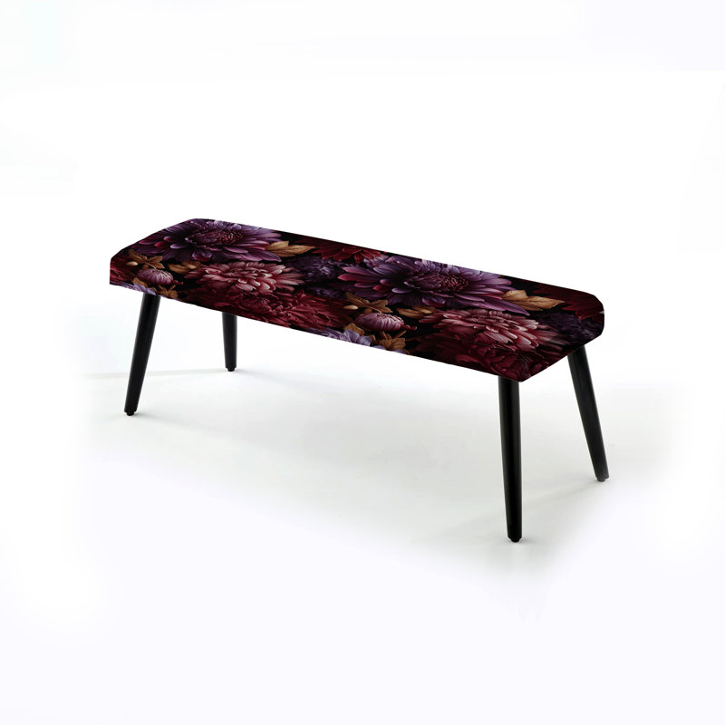 Royal Purple Peony Garden Grace - Damask Upholstered Black Bench