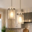 Luminaire suspendu pour grand îlot de cuisine à 1 lumière avec abat-jour en verre martelé transparent Levona (ensemble de 2)-508063789-508063790