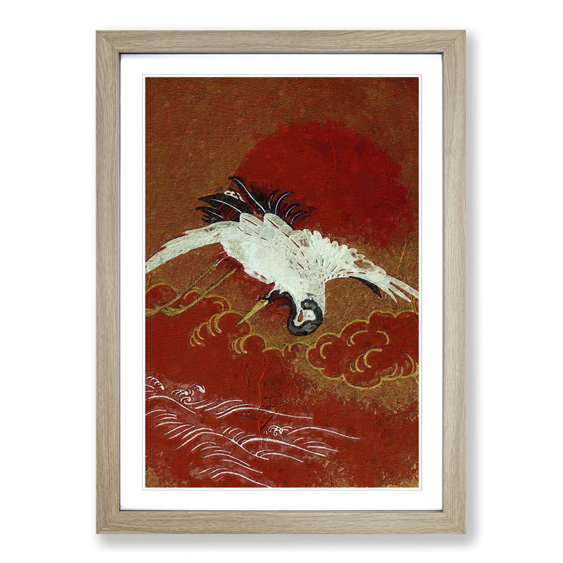 Flying Crane - Picture Frame Painting Print, Oak Framed, 65cm H x 48cm W x 2cm D